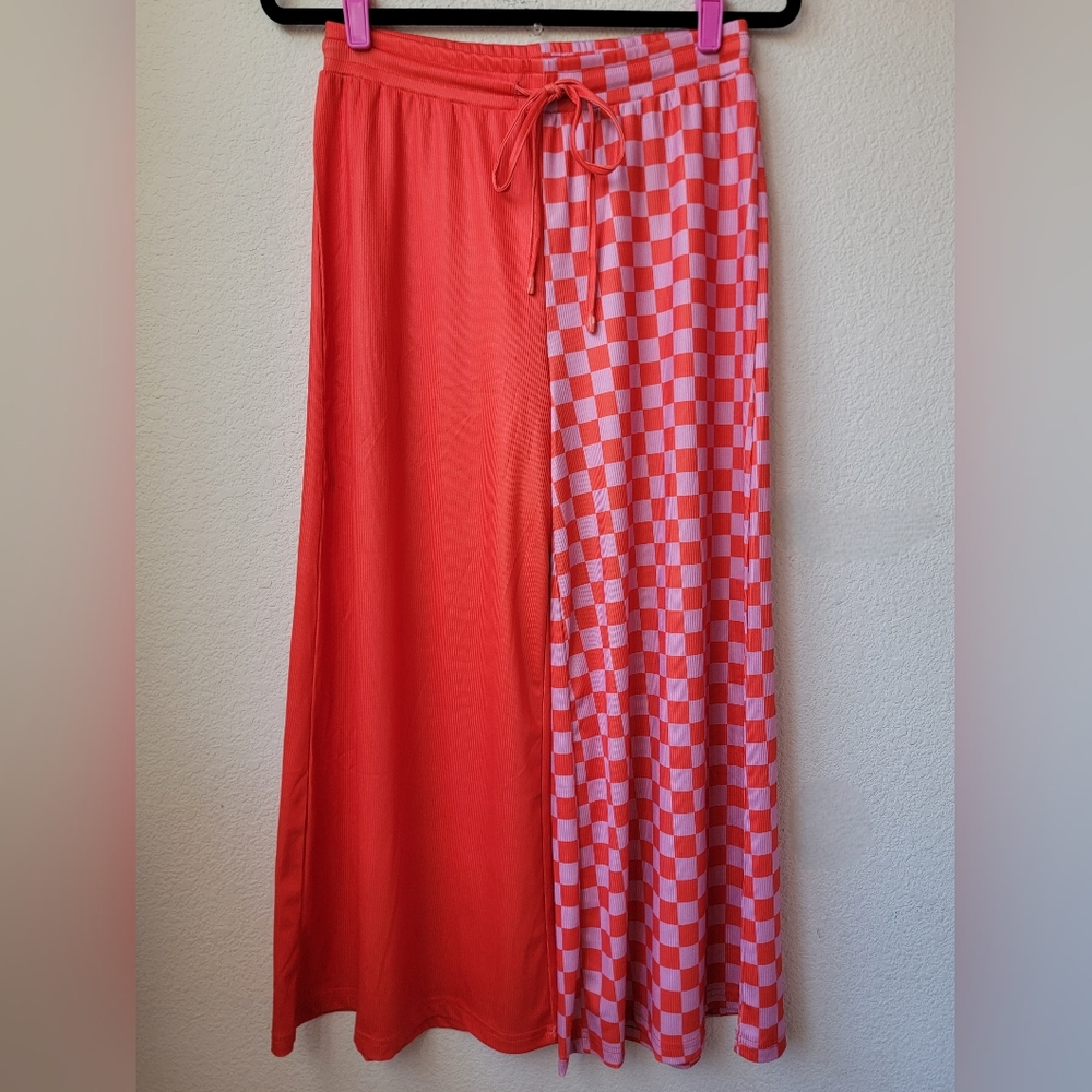 Emy Ave half & half checkered wide leg pants